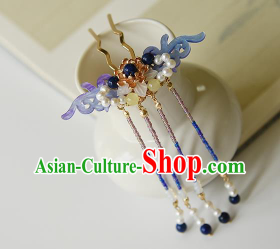 Chinese Traditional Hanfu Purple Shell Hair Comb Ancient Fairy Princess Beads Tassel Hairpin