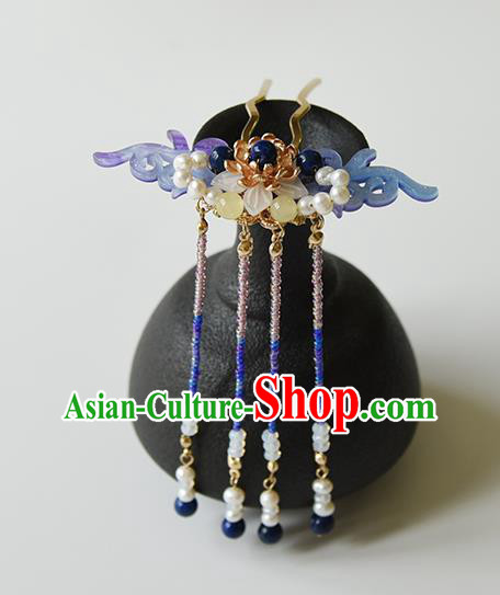 Chinese Traditional Hanfu Purple Shell Hair Comb Ancient Fairy Princess Beads Tassel Hairpin
