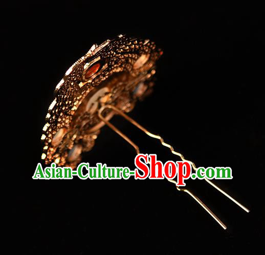 Chinese Ancient Court Lady Golden Hairpin Traditional Ming Dynasty Empress Gems Hair Crown
