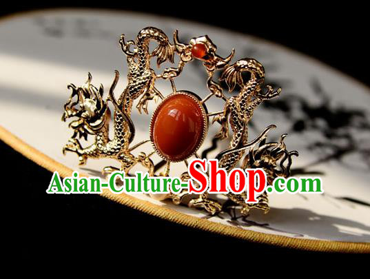 Chinese Traditional Ming Dynasty Golden Dragons Hair Crown Ancient Court Empress Hairpin