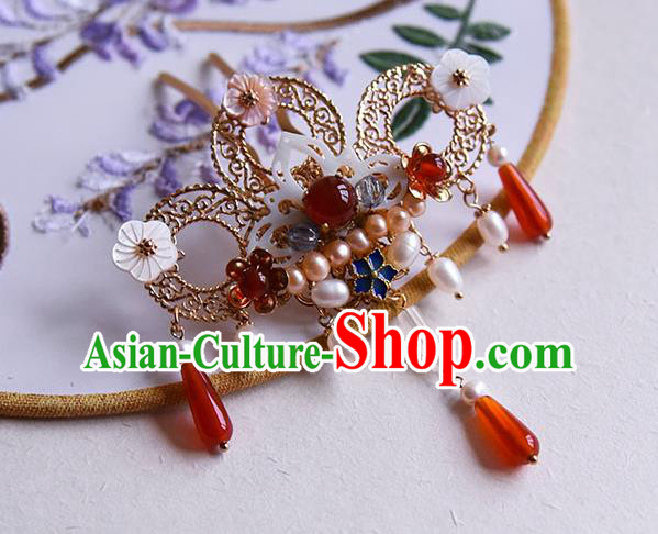 Chinese Traditional Wedding Pearls Hair Stick Ancient Court Princess Shell Lotus Hairpin