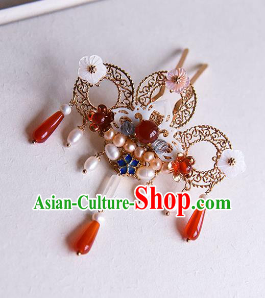 Chinese Traditional Wedding Pearls Hair Stick Ancient Court Princess Shell Lotus Hairpin