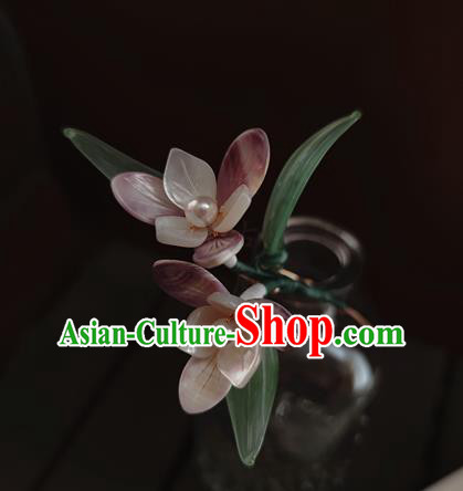 Chinese Traditional Song Dynasty Hair Stick Ancient Princess Shell Orchids Hairpin
