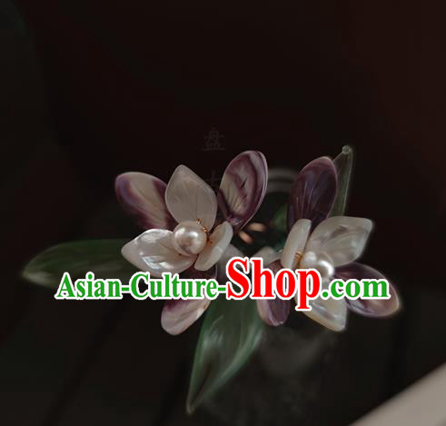 Chinese Traditional Song Dynasty Hair Stick Ancient Princess Shell Orchids Hairpin