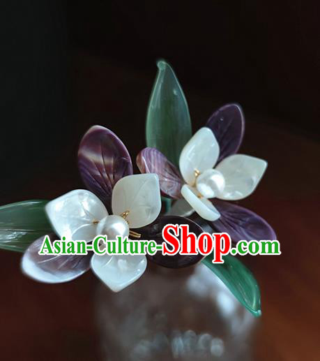 Chinese Traditional Song Dynasty Hair Stick Ancient Princess Shell Orchids Hairpin