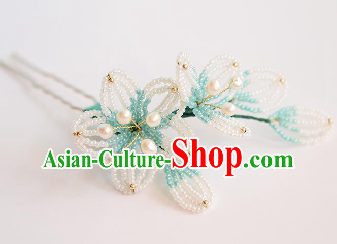 Chinese Ancient Princess Beads Flower Hairpin Traditional Song Dynasty Peach Blossom Hair Stick