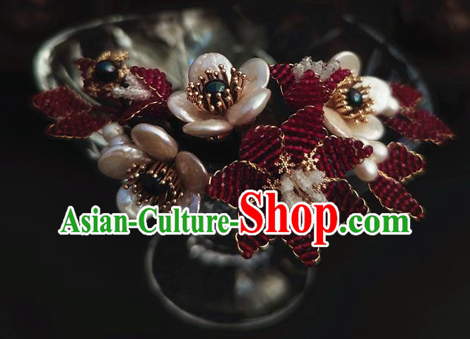 Chinese Traditional Ming Dynasty Hair Comb Ancient Palace Princess Shell Plum Blossom Hairpin