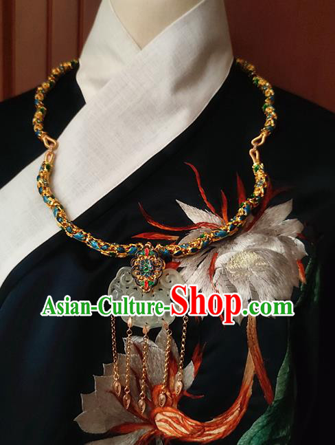 China Classical Cloisonne Necklace Traditional Ming Dynasty Empress Jade Necklet Accessories