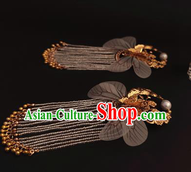 Chinese Traditional Hanfu Wings Hair Claw Ancient Palace Princess Golden Butterfly Tassel Hairpin