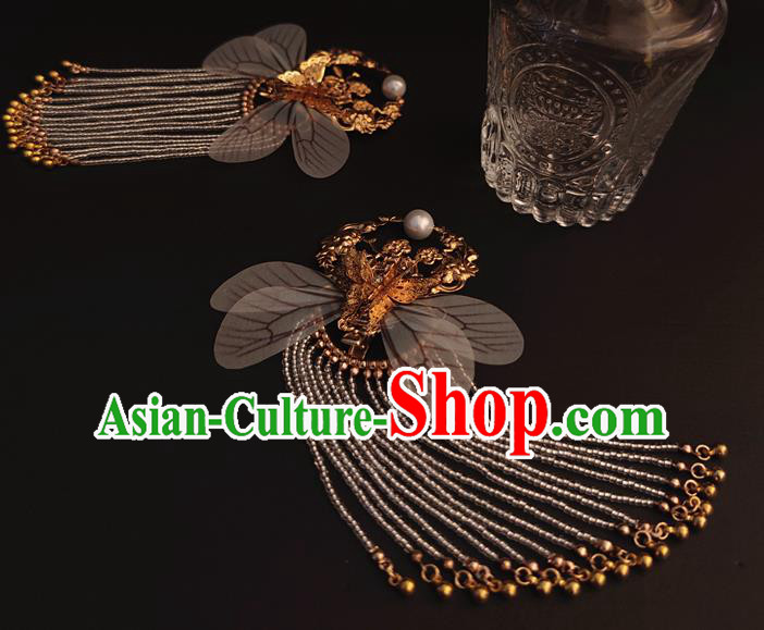 Chinese Traditional Hanfu Wings Hair Claw Ancient Palace Princess Golden Butterfly Tassel Hairpin