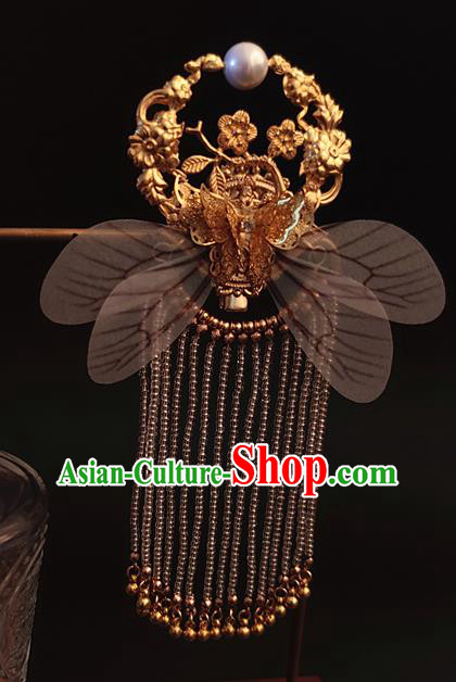 Chinese Traditional Hanfu Wings Hair Claw Ancient Palace Princess Golden Butterfly Tassel Hairpin