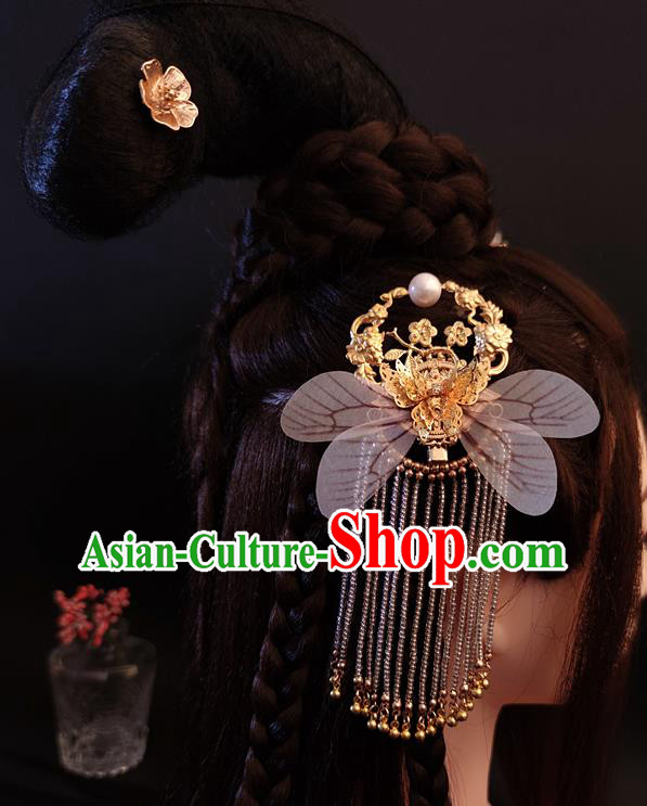 Chinese Traditional Hanfu Wings Hair Claw Ancient Palace Princess Golden Butterfly Tassel Hairpin