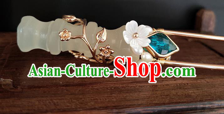 Chinese Traditional Song Dynasty Court Hair Stick Ancient Palace Princess Jade Bamboo Hairpin