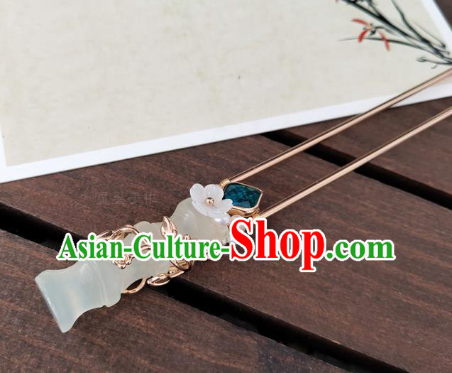 Chinese Traditional Song Dynasty Court Hair Stick Ancient Palace Princess Jade Bamboo Hairpin