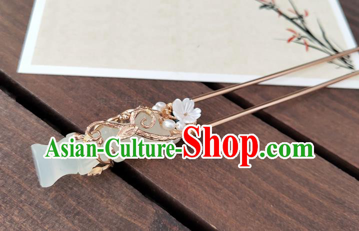 Chinese Traditional Song Dynasty Court Hair Stick Ancient Palace Princess Jade Bamboo Hairpin