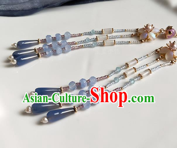 Chinese Traditional Jin Dynasty Princess Tassel Hair Stick Ancient Imperial Concubine Blue Lotus Hairpin