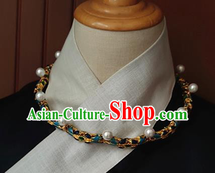 China Classical Ancient Court Woman Pearls Necklace Traditional Ming Dynasty Cloisonne Necklet Accessories