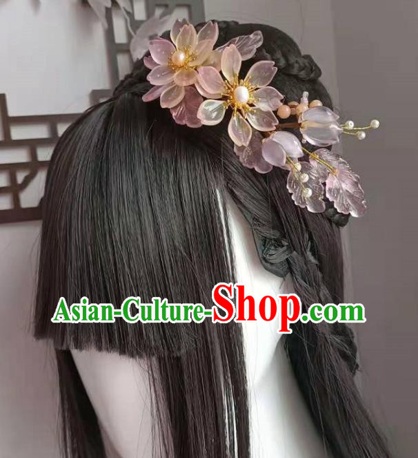 Chinese Ancient Noble Lady Hairpin Traditional Song Dynasty Hanfu Pink Flowers Hair Comb