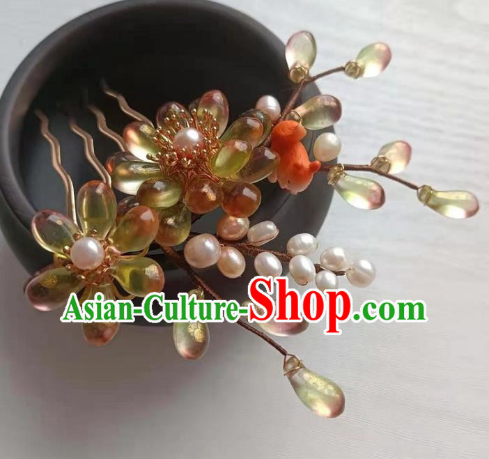 Chinese Ancient Young Woman Hairpin Hair Accessories Traditional Ming Dynasty Hanfu Hair Comb