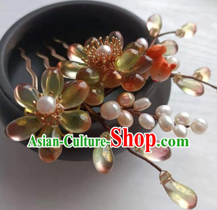 Chinese Ancient Young Woman Hairpin Hair Accessories Traditional Ming Dynasty Hanfu Hair Comb