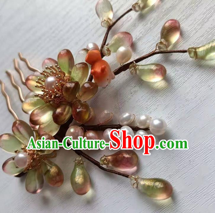 Chinese Ancient Young Woman Hairpin Hair Accessories Traditional Ming Dynasty Hanfu Hair Comb