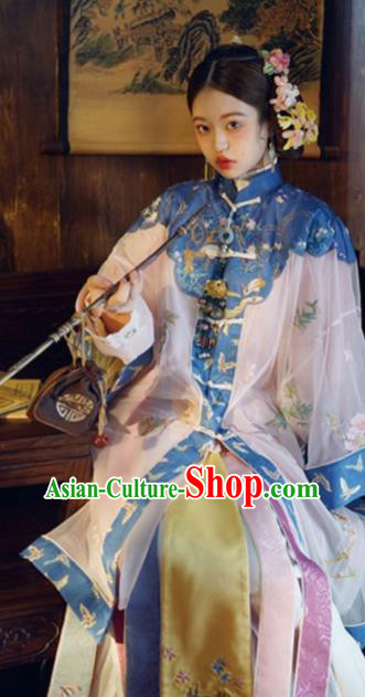 China Qing Dynasty Imperial Concubine Historical Costumes Ancient Court Woman Embroidered Clothing