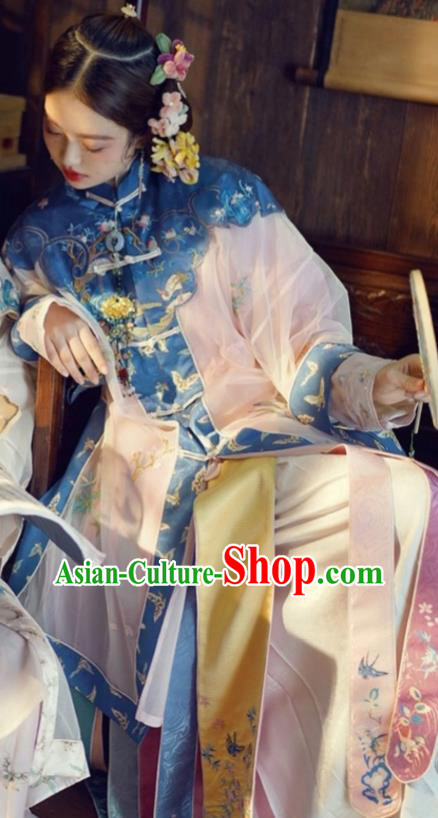 China Qing Dynasty Imperial Concubine Historical Costumes Ancient Court Woman Embroidered Clothing