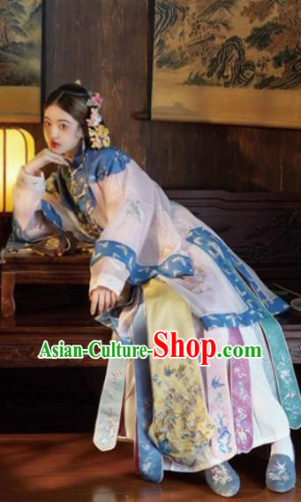 China Qing Dynasty Imperial Concubine Historical Costumes Ancient Court Woman Embroidered Clothing