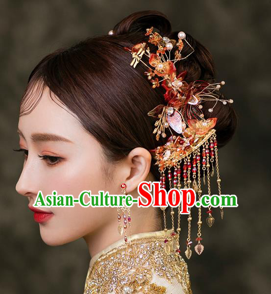 Chinese Classical Tassel Hair Sticks Traditional Wedding Headwear Xiuhe Suit Bride Hairpins