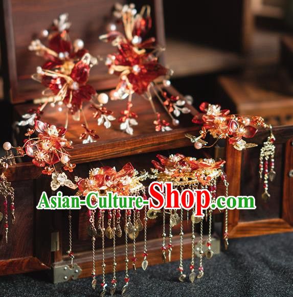 Chinese Classical Tassel Hair Sticks Traditional Wedding Headwear Xiuhe Suit Bride Hairpins