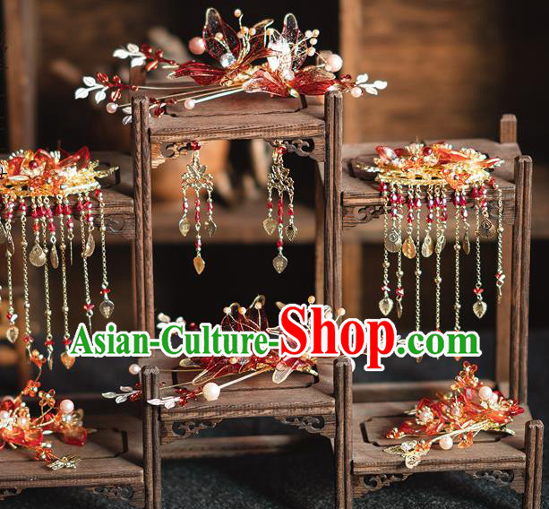 Chinese Classical Tassel Hair Sticks Traditional Wedding Headwear Xiuhe Suit Bride Hairpins