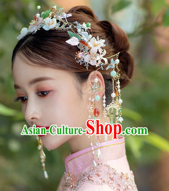 Chinese Classical Bride Hair Crown Traditional Wedding Headwear Xiuhe Suit Flowers Hair Clasp