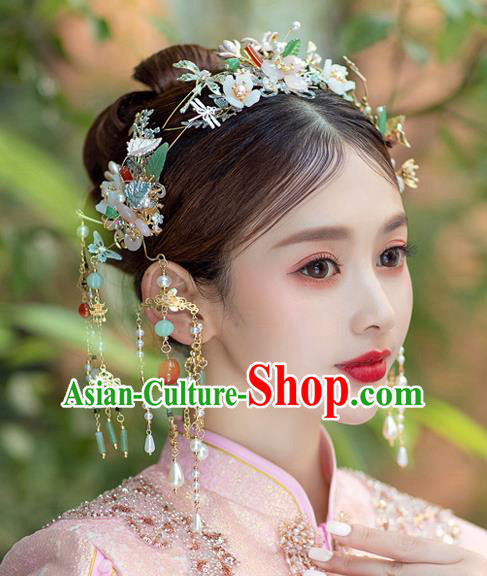 Chinese Classical Bride Hair Crown Traditional Wedding Headwear Xiuhe Suit Flowers Hair Clasp