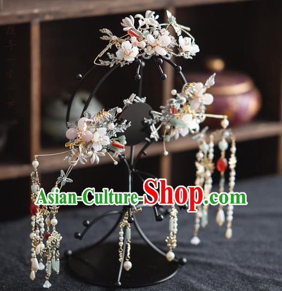 Chinese Classical Bride Hair Crown Traditional Wedding Headwear Xiuhe Suit Flowers Hair Clasp