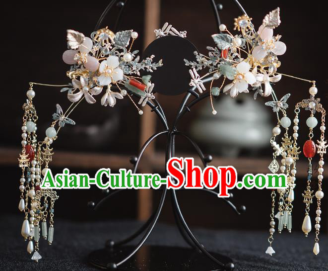 Chinese Classical Bride Hair Crown Traditional Wedding Headwear Xiuhe Suit Flowers Hair Clasp