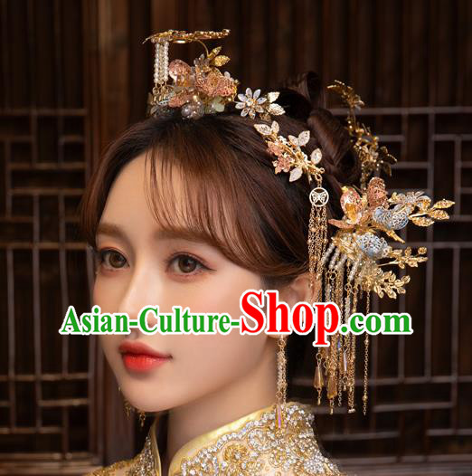 Chinese Classical Bride Hairpins Traditional Wedding Hair Accessories Xiuhe Suit Tassel Hair Comb
