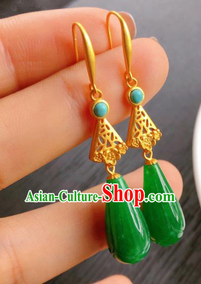 China Handmade Jade Mangnolia Earrings Traditional Cheongsam Jadeite Ear Accessories