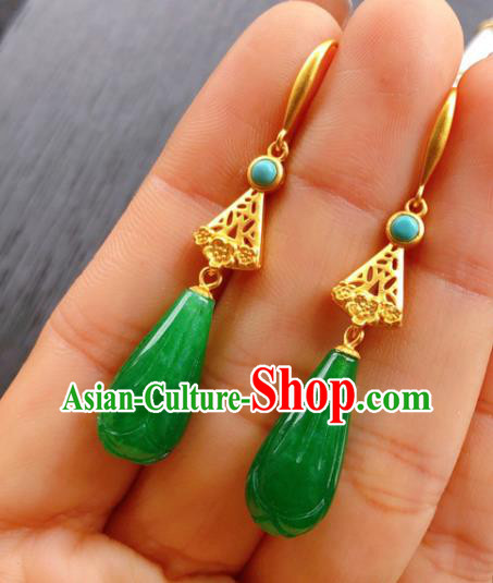 China Handmade Jade Mangnolia Earrings Traditional Cheongsam Jadeite Ear Accessories