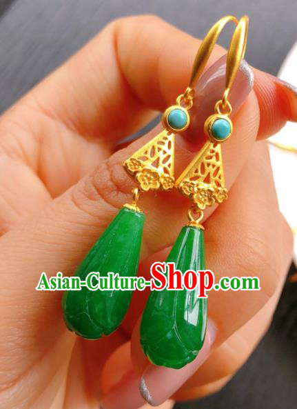 China Handmade Jade Mangnolia Earrings Traditional Cheongsam Jadeite Ear Accessories