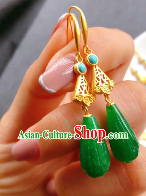 China Handmade Jade Mangnolia Earrings Traditional Cheongsam Jadeite Ear Accessories