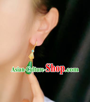 China Handmade Jade Mangnolia Earrings Traditional Cheongsam Jadeite Ear Accessories