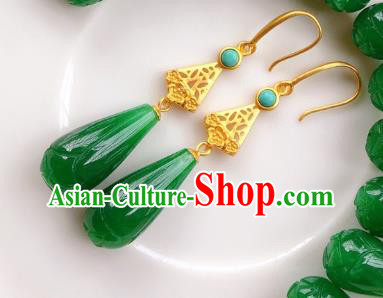 China Handmade Jade Mangnolia Earrings Traditional Cheongsam Jadeite Ear Accessories