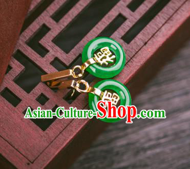 China Handmade National New Year Earrings Traditional Cheongsam Jadeite Peace Buckle Ear Accessories
