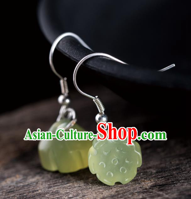 China Handmade National Jade Lotus Seedpod Earrings Traditional Cheongsam Ear Accessories