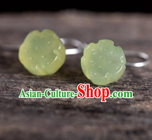 China Handmade National Jade Lotus Seedpod Earrings Traditional Cheongsam Ear Accessories