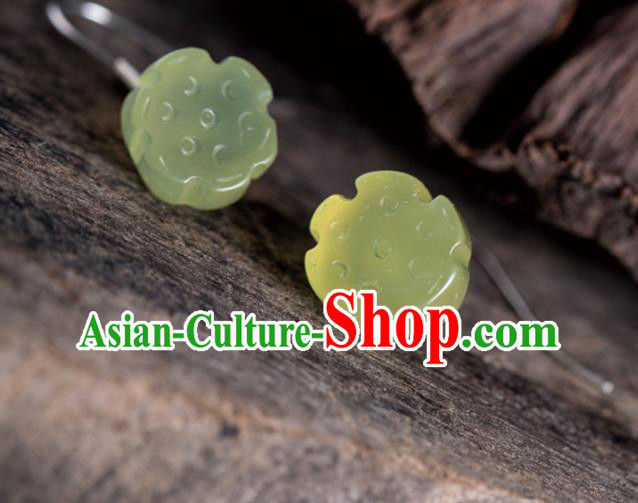 China Handmade National Jade Lotus Seedpod Earrings Traditional Cheongsam Ear Accessories