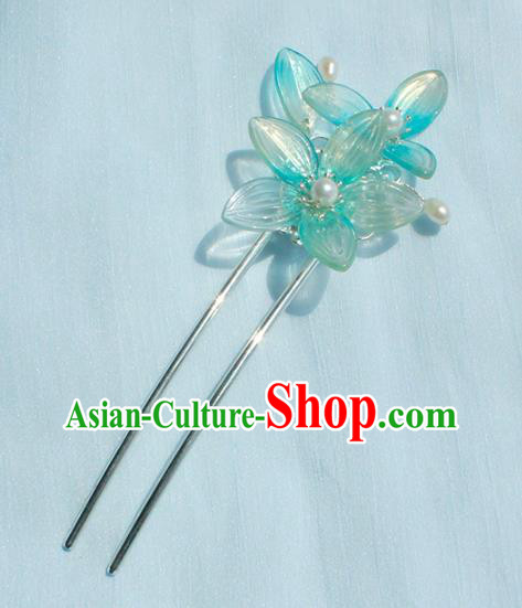 Chinese Ancient Princess Blue Lotus Hairpin Traditional Hanfu Ming Dynasty Hair Stick