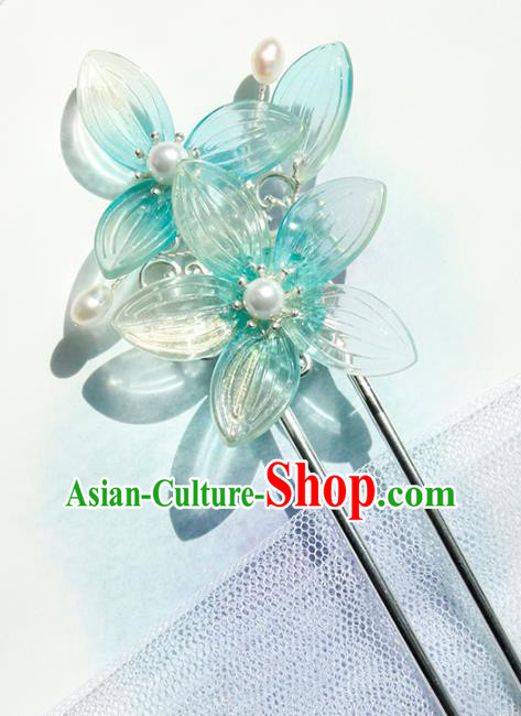Chinese Ancient Princess Blue Lotus Hairpin Traditional Hanfu Ming Dynasty Hair Stick