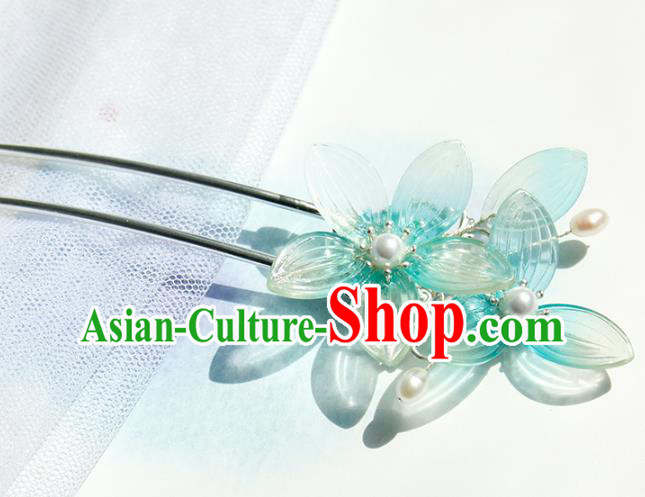 Chinese Ancient Princess Blue Lotus Hairpin Traditional Hanfu Ming Dynasty Hair Stick