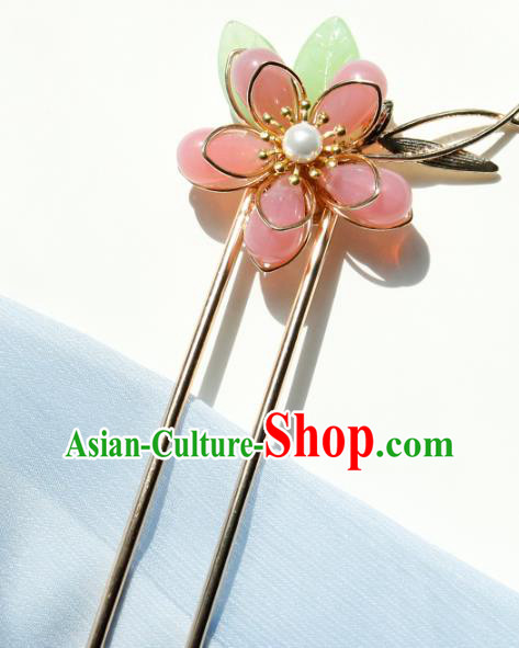 Chinese Ancient Princess Hairpin Traditional Hanfu Ming Dynasty Pink Peach Blossom Hair Stick